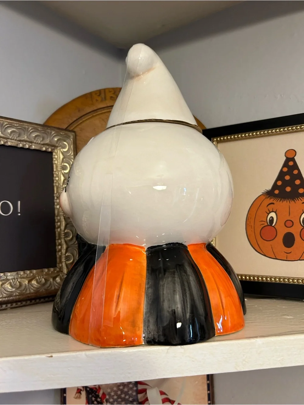 Joanna Parker Halloween Ceramic Ghost Figurine Cookie Jar - Orange & White